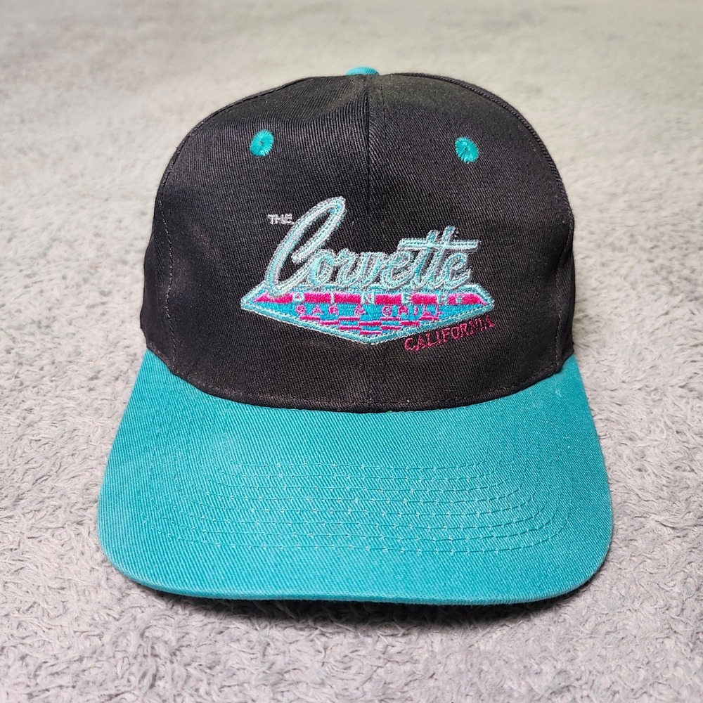 KC Mens OSFA Snapback Hat Black Teal Corvette Diner California Vintage 90s Cap